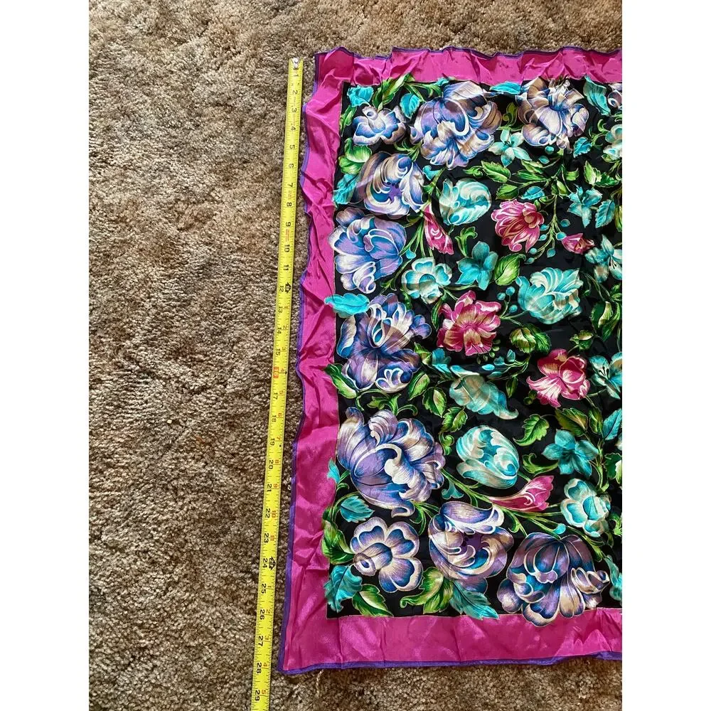Adrienne Vittadini Vintage Silk Square Scarf Folk Art to Wear Floral Neckerchief